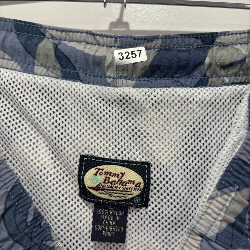 Tommy Bahama Mens Blue Tropical Leaf Print Swim Trunks Board Shorts Large